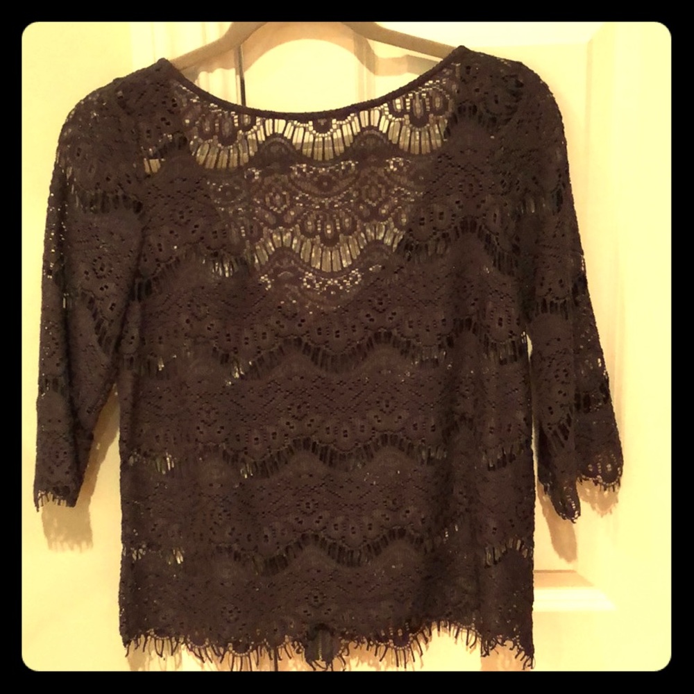 Zara women’s S scoop back charcoal gray lace top